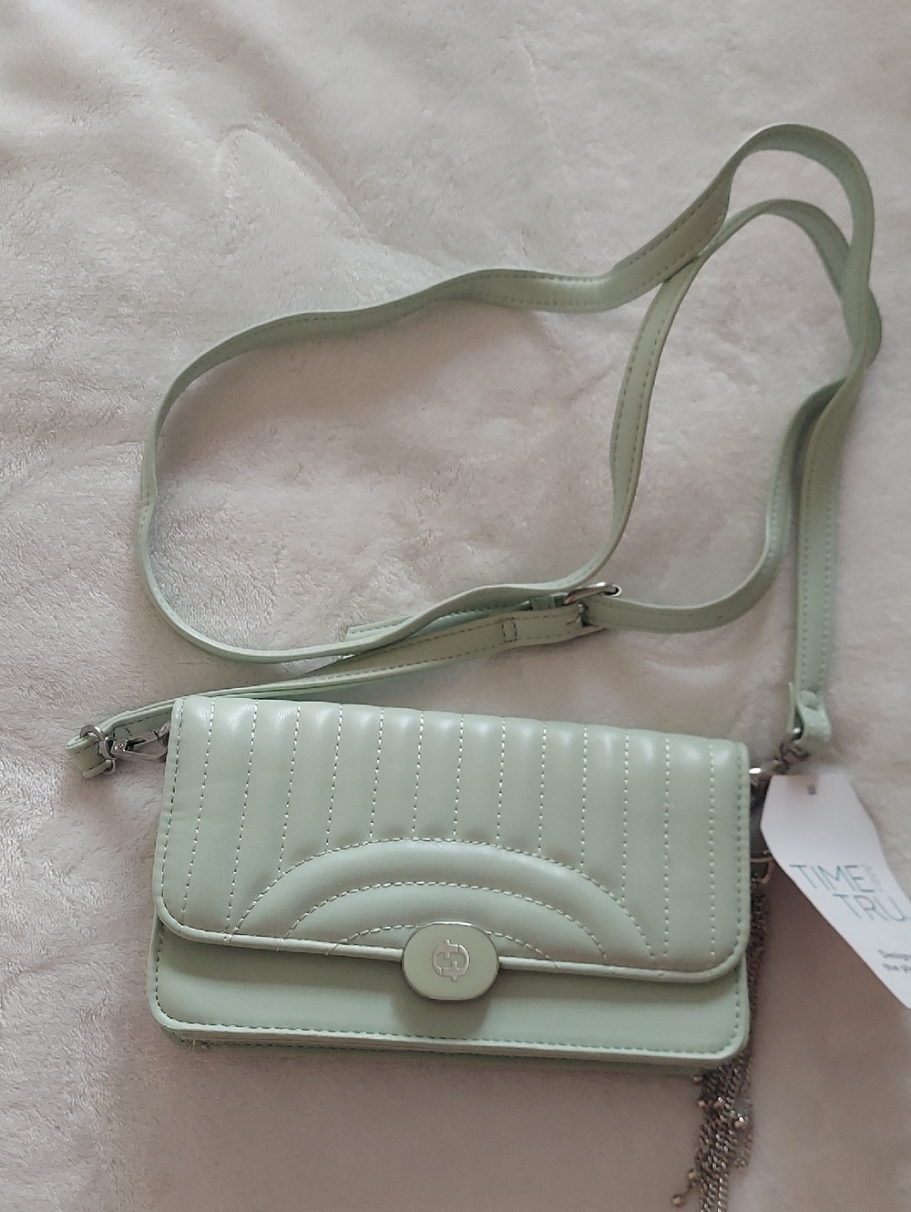 Mint Quilted Crossbody Bag with Chain Accent